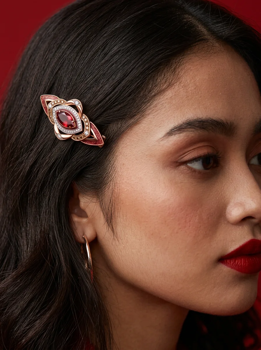 Заколка "Фернан" с рубином и конъячными бриллиантами